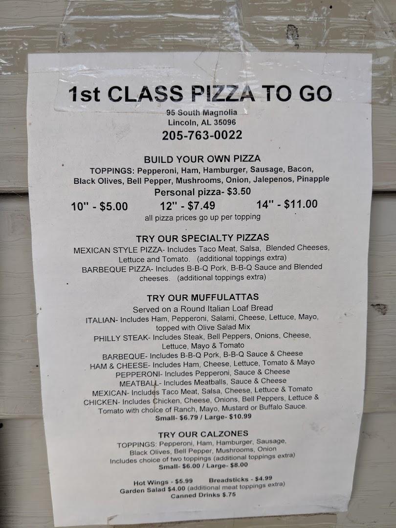 First Class Pizza To Go