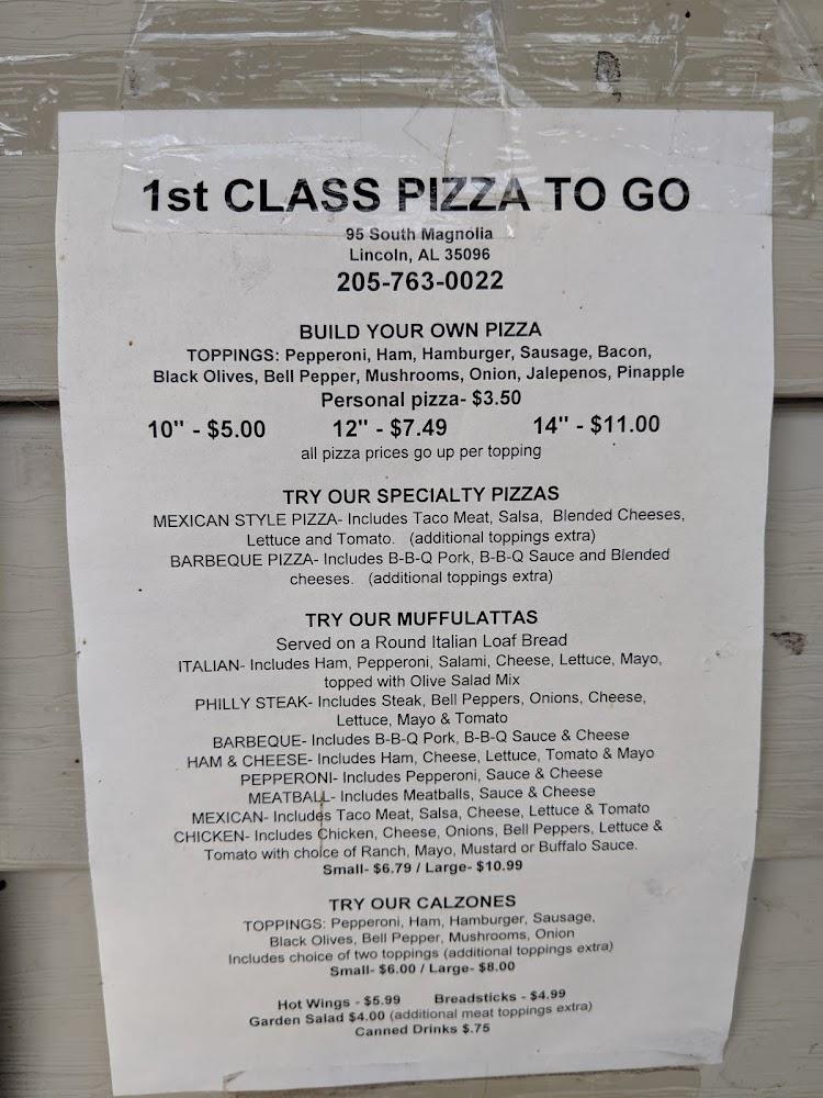 First Class Pizza To Go Menu image 1